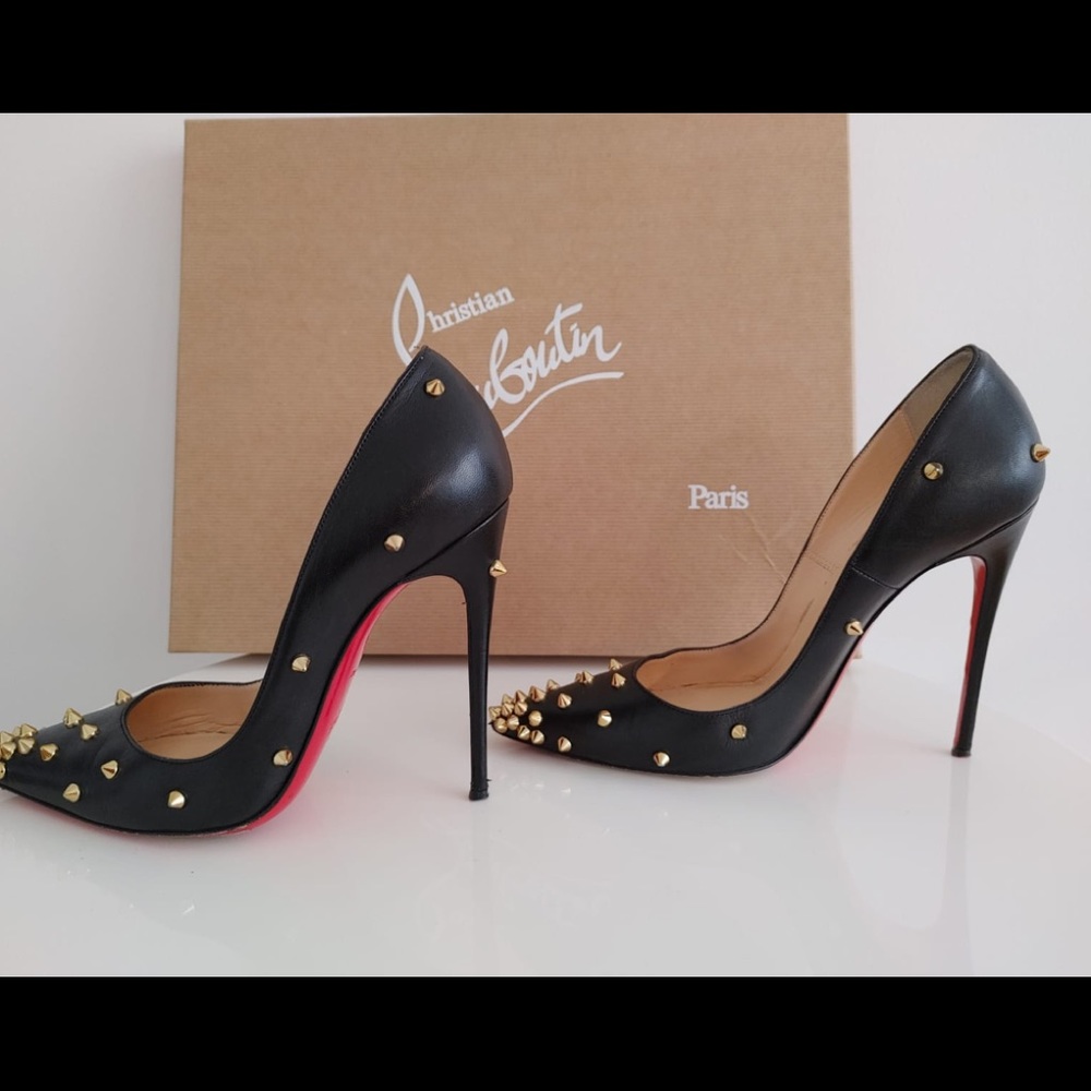 Christian Louboutin Black and Gold Studded Heels